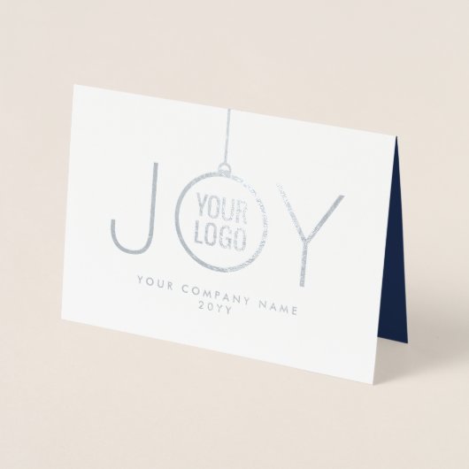 Zakelijke Logo JOY Kerstversiering Navy Holiday Folie Kaarten (Voorkant)