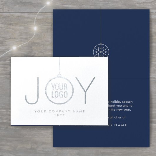 Zakelijke Logo JOY Kerstversiering Navy Holiday Folie Kaarten