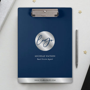 Zakelijke Logo Marine Blauw & Zilver Promotie Klembord