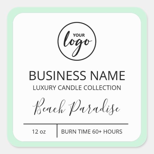 Zakelijke Logo Mint Border Soy Candle Labels (Voorkant)