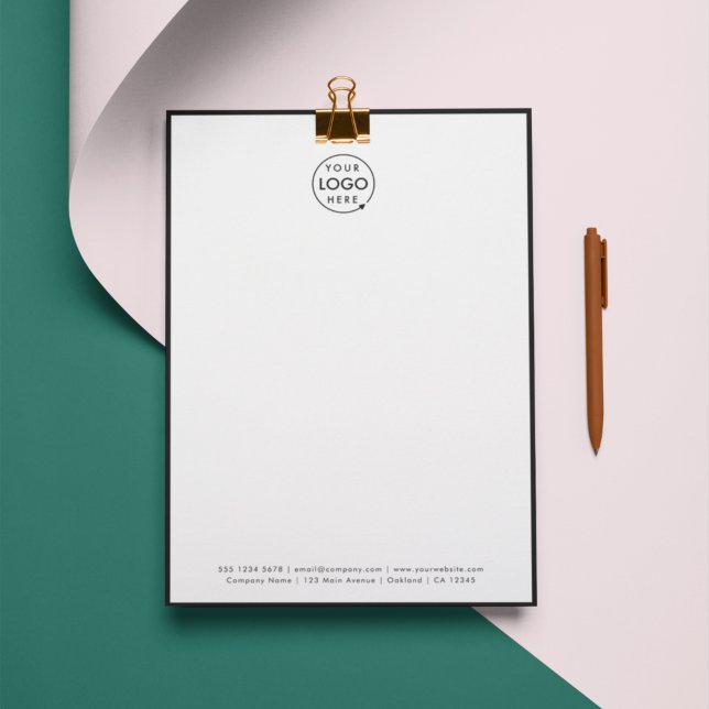 Zakelijke Logo | Moderne minimale zwarte grens Briefhoofd (Modern stylish black border business letterhead by Guava - clean, sleek, and professional.)