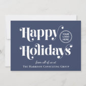 Zakelijke Logo QR Code Blue Christmas Corporate Feestdagenkaart (Voorkant)