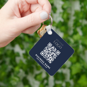 Zakelijke Logo QR Code Promotie Navy Blue Sleutelhanger