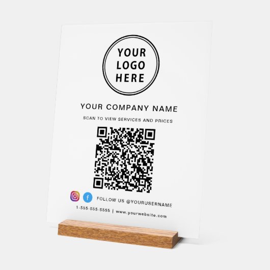 Zakelijke Logo QR Code Social Media Wit Acryl Bord (Hoek)