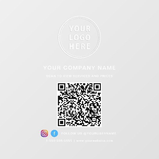 Zakelijke Logo QR Code Social Media Wit Raamsticker (Vel)