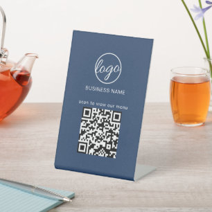 Zakelijke Logo QR-codereestuurafwijkmenu Navy blau Reclamebord Met Voetstuk