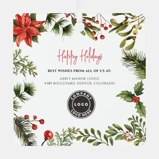 Zakelijke Logo Red Berries Medewerkers Kerst Metalen Ornament (Voorkant)