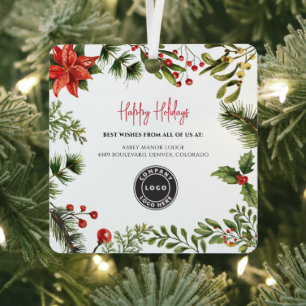 Zakelijke Logo Red Berries Medewerkers Kerst Metalen Ornament