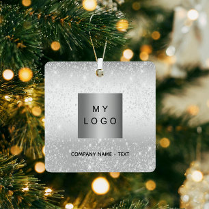 Zakelijke logo silver glitter classic metalen ornament