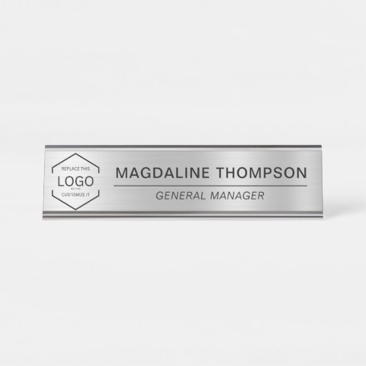 Zakelijke Logo Silver Metallic Bureau Naambordje (Voorkant)