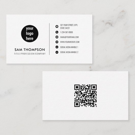 Zakelijke Logo Social Media QR Code Witte Sjabloon Visitekaartje (Voorkant / Achterkant)