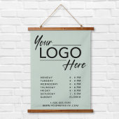 Zakelijke Logo uur Open Sage Green Hangend Wandkleed