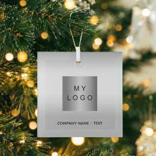 Zakelijke logo zilveren kerst glas ornament