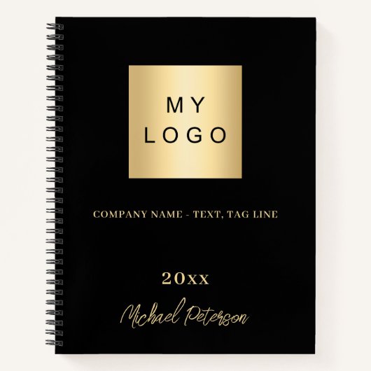Zakelijke logo zwart gouden naamscript notitieboek (Voorkant)
