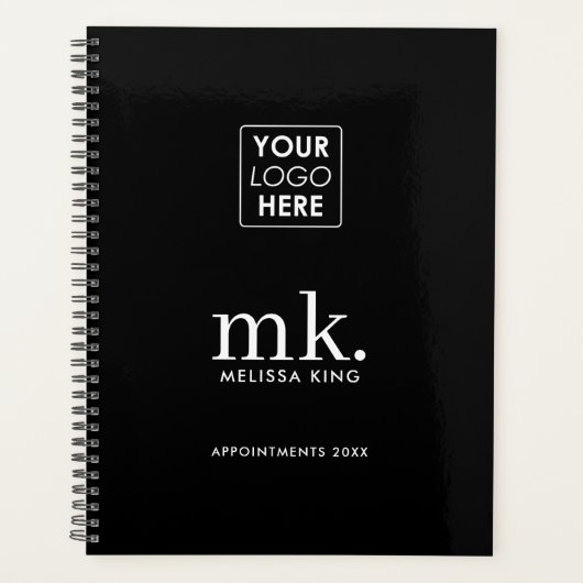 Zakelijke Logo Zwart Wit Modern Monogram Initialen Planner (Voorkant)