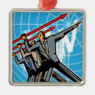 Zakelijke mensen die een pijlbord gooien metalen ornament