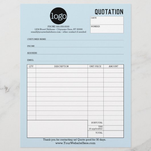 Zakelijke offerte - Aangepaste typegebieden blauw Flyer (Voorkant)