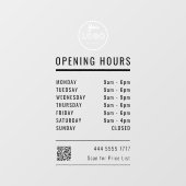 Zakelijke Openingstijden Zwart met Logo dan QR cod Raamsticker (Vel)