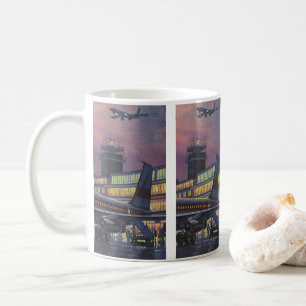 Zakelijke passagiers van een vliegtuig op een luch koffiemok