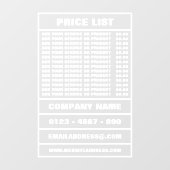 Zakelijke prijslijst en informatie raamsticker (Vel)