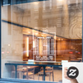 Zakelijke prijslijst, informatie en logo raamsticker (Cafe Raam)