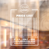 Zakelijke prijslijst, informatie en logo raamsticker (Vel 2)