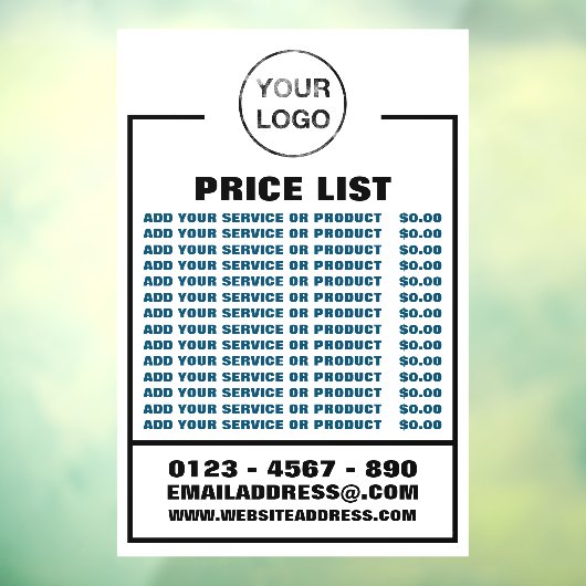 Zakelijke prijslijst, informatie en logo raamsticker (Vel 3)