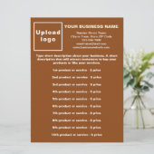 Zakelijke producten en prijzen op een bruine menuk menu (Staand voorkant)