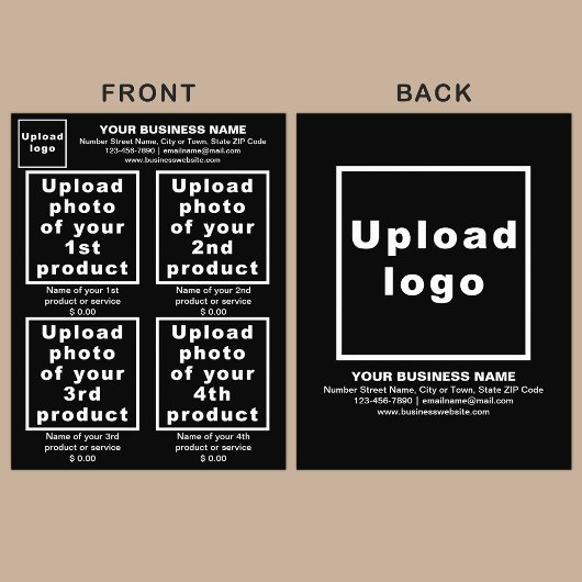 Zakelijke producten of services op zwarte brochure