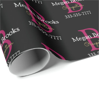 Zakelijke Promo, Naam, Monogram & Titel op Zwart Cadeaupapier