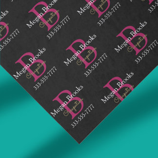 Zakelijke promotie, naam, monogram en titel op zwa tissuepapier