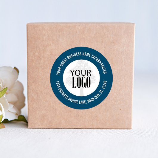 Zakelijke promotie Voeg uw Logo toe Blauw Ronde Sticker