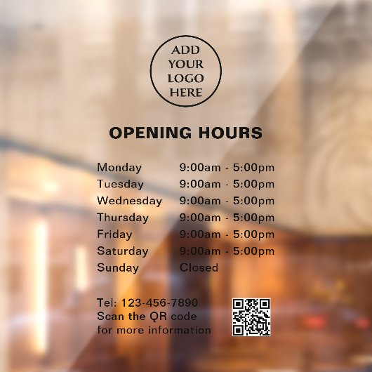 Zakelijke QR-code Bedrijfsopslag Uur Logo Hier Raamsticker (Vel 2)