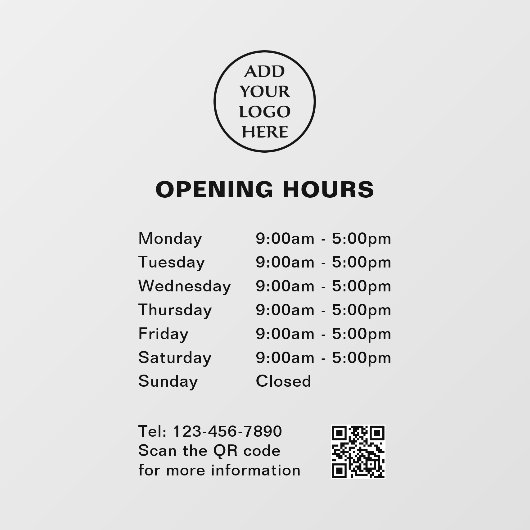 Zakelijke QR-code Bedrijfsopslag Uur Logo Hier Raamsticker (Vel)