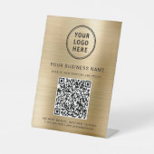 Zakelijke QR-code en logo Metaalachtig goud Reclamebord Met Voetstuk (Voorkant)