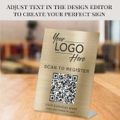 Zakelijke QR-code en logo Metaalachtig goud Reclamebord Met Voetstuk