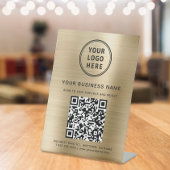 Zakelijke QR-code en logo Metaalachtig goud Reclamebord Met Voetstuk