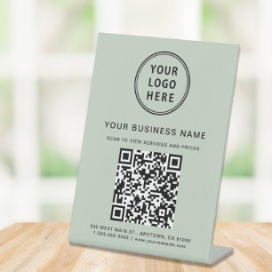 Zakelijke QR-code en logo Sage Green Reclamebord Met Voetstuk