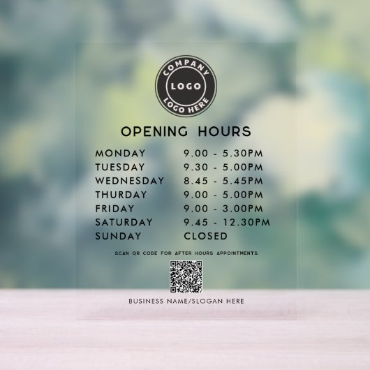 Zakelijke QR code Logo Moderne openingstijden Acryl Bord (Neutraal)