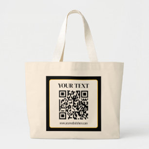 Zakelijke QR-code met boven- en ondertekst, zwart Grote Tote Bag