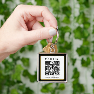 Zakelijke QR-code met boven- en ondertekst, zwart Sleutelhanger