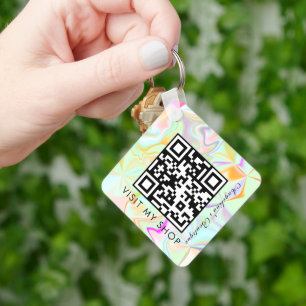 Zakelijke QR-code nep-holografisch monogram Sleutelhanger