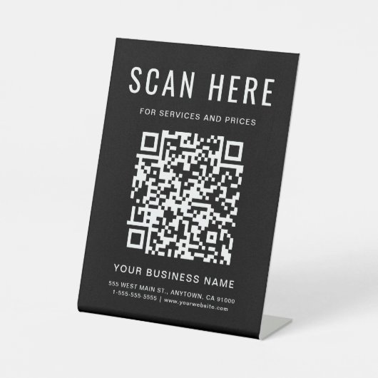 Zakelijke QR-code zwart tafelblad Reclamebord Met Voetstuk (Voorkant)