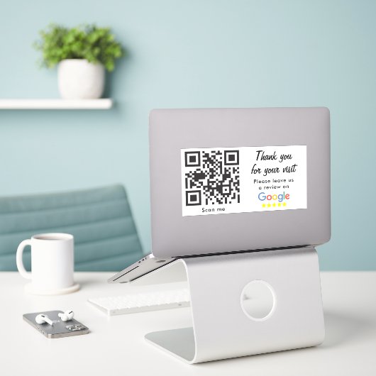 Zakelijke rating met Google Reviewen QR-code Sticker (Laptop op bureau)