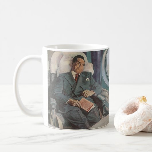 Zakelijke reizen uit het verleden, lezen in het vl koffiemok (Met donut)