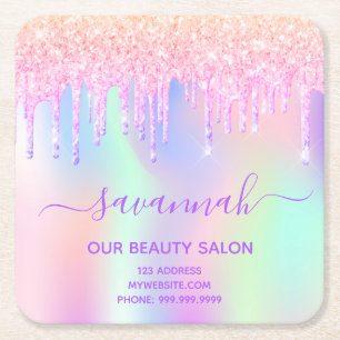 Zakelijke schoonheidssalon roze glitter iridescent vierkante kartonnen onderzetter