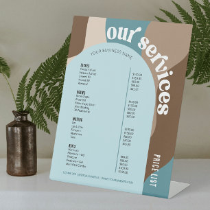 Zakelijke services prijslijst Trendy Retro Neutral Reclamebord Met Voetstuk
