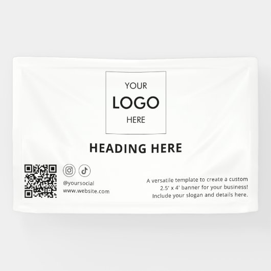 Zakelijke sociale media QR-code Adverteren Wit Spandoek (Horizontaal)