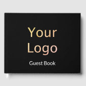 Zakelijke tekst in zwart-wit en uw Logo-Sjabloon Gastenboek (Voorkant)