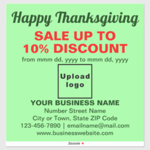Zakelijke Thanksgiving Sale op licht groen vinyl Sticker